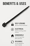6 Inch 40lb Heavy Duty Zip Ties – 100 Pack Black Nylon Cable Ties — Weatherproof & Strong Grip Self-Locking Tie Wraps — Versatile & Durable Tie Straps for Wires, Cables, Tarps & DIY Projects