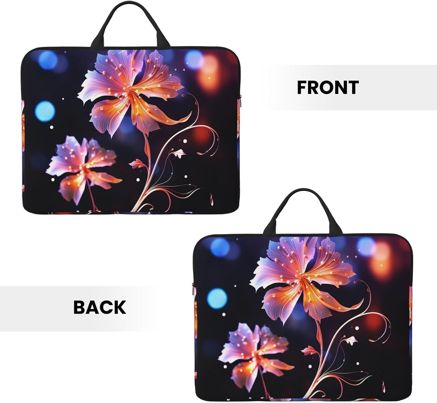 14in Laptop Sleeve Bag, Lightweight Waterproof Laptop Bag Shockproof Soft Carrying Case Cool Decorative Flowers Tablet Travel Cover with Handle for 13-14 Inch Notebook image 3