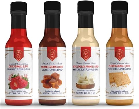 Nish Çilek, Karamel, Beyaz Çikolata, Petibör Aromalı Şurup 4'lü Set (4x250 ML) - Cam Şişe
