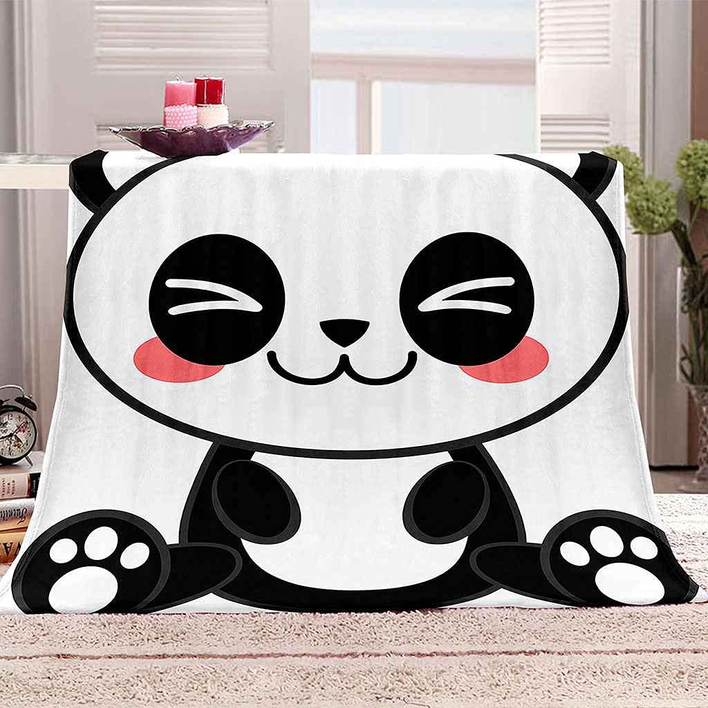Couverture flanelle panda douce plaid microfibre 3D pour canapé lit et voyage