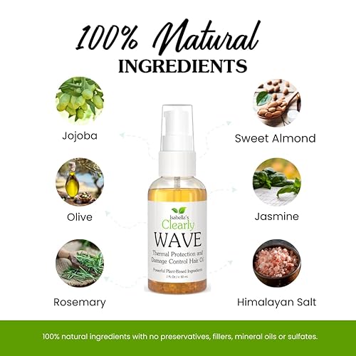 Miniatura 3 de Clearly WAVE, aceite para el cabello con control de daños con jojoba | Protector térmico para el sol, plancha plana, secado por soplado en caliente,