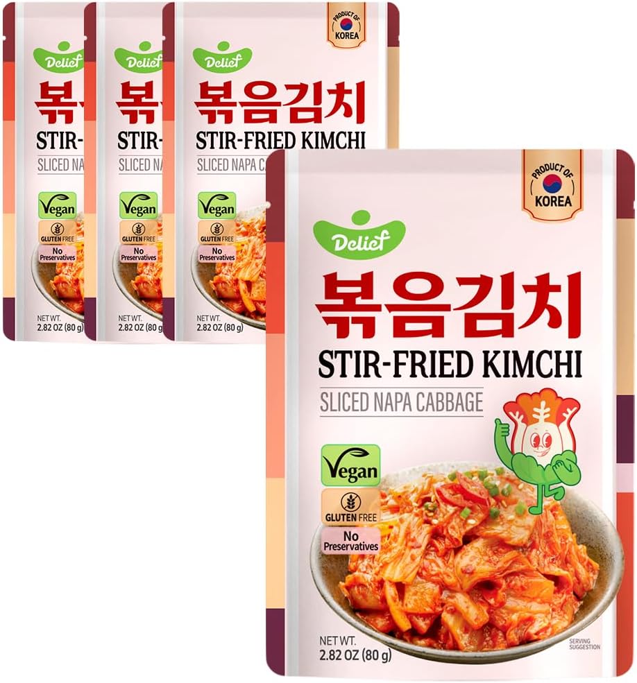 DELIEF Stir-Fried Kimchi Pouch 80g Korean Traditional Kimchi, 4 Packs