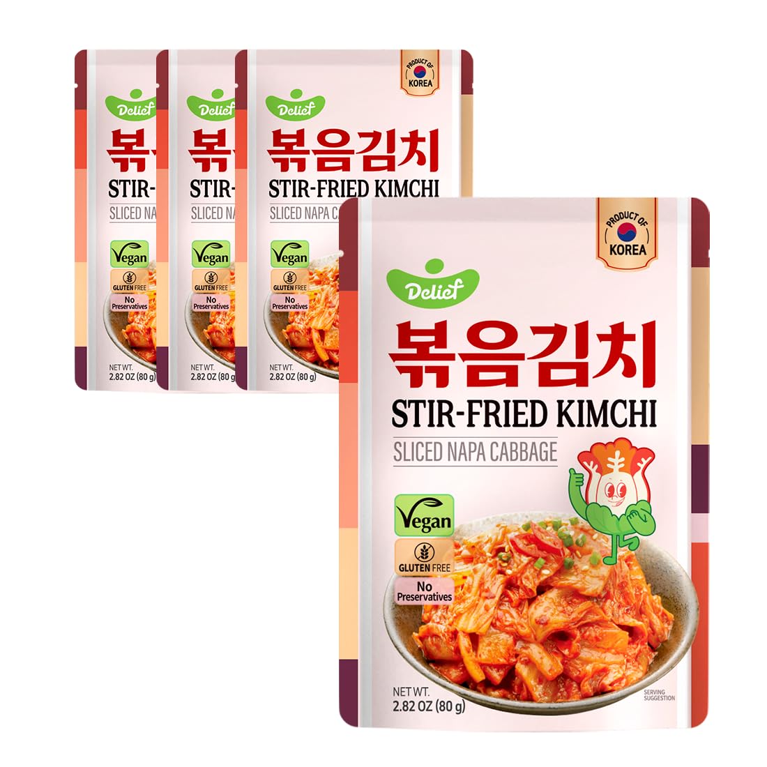 DELIEF Stir-Fried Kimchi Pouch 80g Korean Traditional Kimchi, 4 Packs