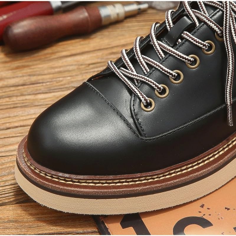Men's Genuine Leather Round Toe Stacked Platform Oxfords Retro Classic Lace Up Comfortable Non-Slip Block Heel Oxford Sneakers4