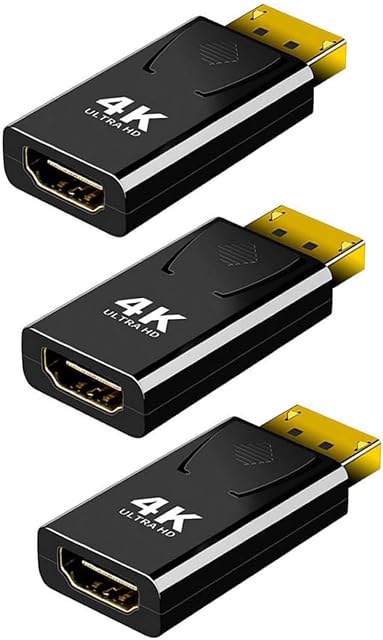 4K DisplayPort to HDMI Adapter 3 Pack, Uni Directional DP Source to HDMI Display Converter, 4K@30Hz, 2K@60Hz, 1080P@120Hz, Male to Female, for Desktop GPU and PC DisplayPort Output