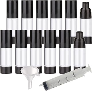 TIANZD 12Pcs Empty 30ml Transparent/Black Airless Pump Bottles Vacuum Lotion Pump Containers Refillable Travel for Cosmetic Foundation Lotion Gel - No Straw Required, with Funnel Syringe