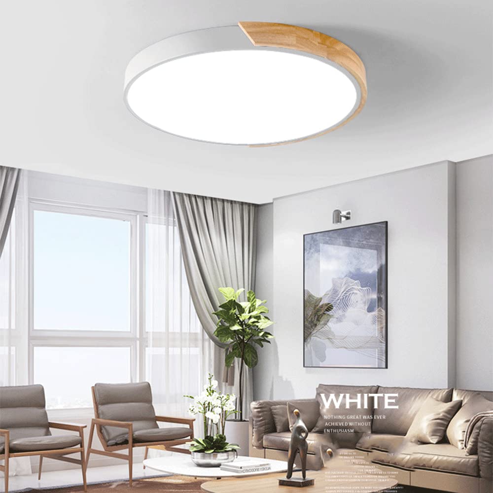 Lampa sufitowa do sypialni Kreatywne drewniane okrągłe lampy LED Trzykolorowe przyciemniane płaskie oświetlenie sufitowe Oprawa do montażu podtynkowego Łatwa instalacja do salonu