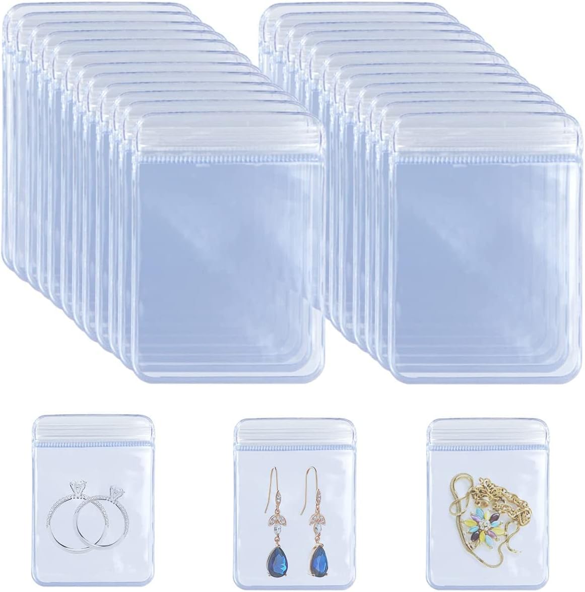 ELECDON Zipper Bag, PVC Clear Bag, Jewelry Anti Oxidation Zipper Bag, Antitarnish Plastic Bags, for Packaging Jewelry Earrings Rings Cellophane Wrap, 5 x 7cm/2 x 2.7 inch, 100 Pieces