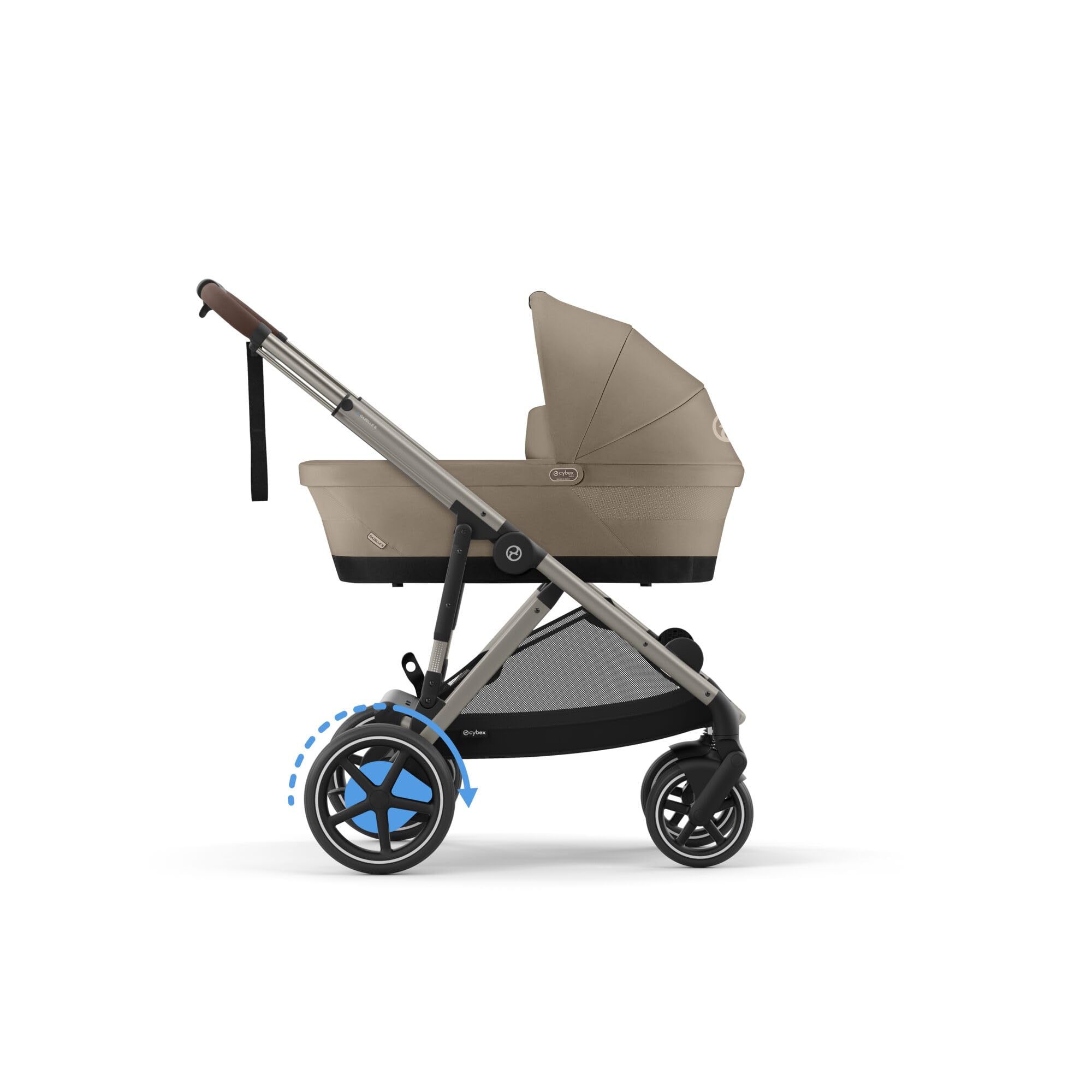 CYBEX Cochecito dorado e-GAZELLE S, máx. 22 kg (modo individual) / 2x 22 kg (modo dúo), sistema todo en 1 con accionamiento eléctrico y 20+ configuraciones, Beige almendra
