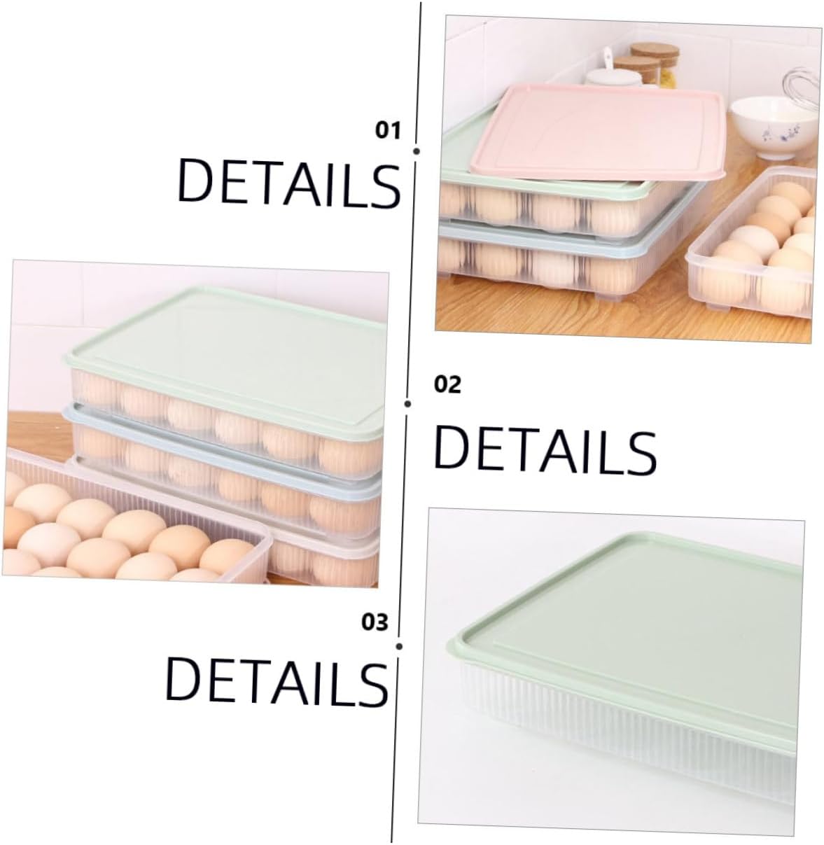 2pcs Compartment Transparent Box Storage Tray Stackable Kitchen Organizer for Refrigerator and Food Storage Container for Eggs