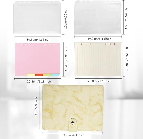 Vista 74 de FYY - Cuaderno de 6 anillos de piel sintética con bolsillos, divisores y papel de recarga, agenda de tamaño A5, color azul marmolado