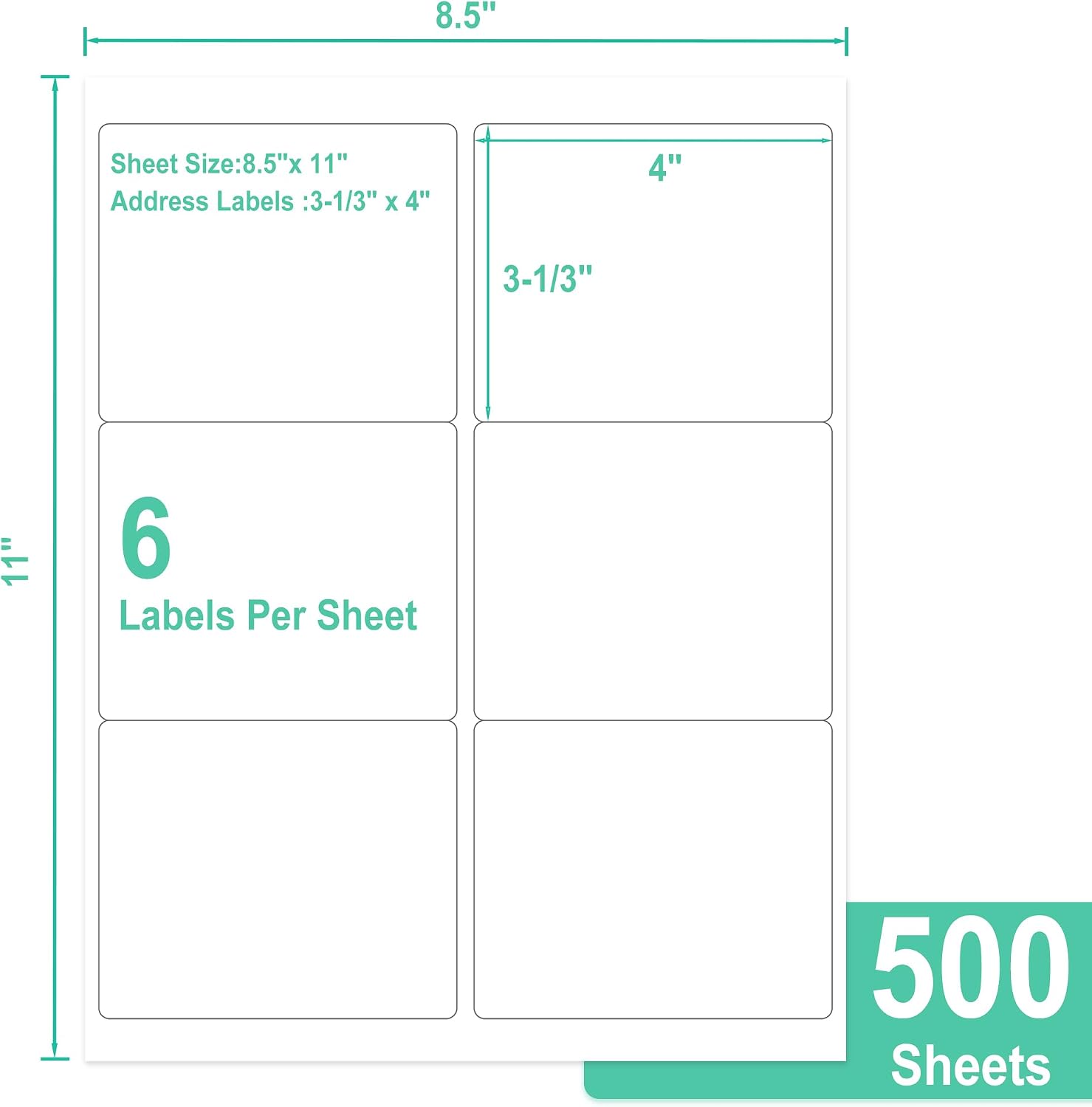 L LIKED Printable Shipping Address Labels, 500 Sheets, 3-1/3" x 4" Sticker Labels for Laser/Inkjet Printing, Matte White - 3000 PCS Labels.