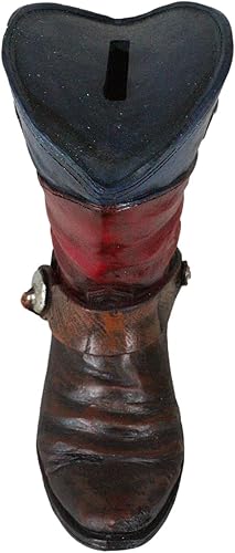 Miniatura 7 de Ebros Gift Bota de vaquera con bandera patriótica occidental del Estado de Texas con correa de concho, banco de monedas, figura decorativa en piel