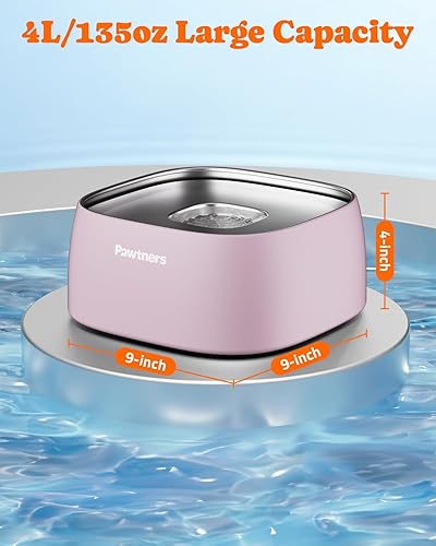 Miniatura 7 de Cuenco de agua para perros sin derrames, cuenco de agua lenta de acero inoxidable de 4 litros para perros con base antideslizante, cuenco de agua a