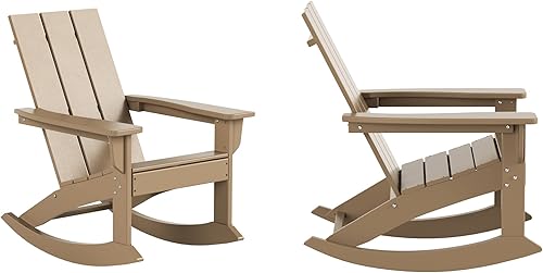 WO Home Furniture - Juego de 2 mecedoras Adirondack para todo tipo de clima y protección UV para cualquier espacio al aire libre (madera envejecida)