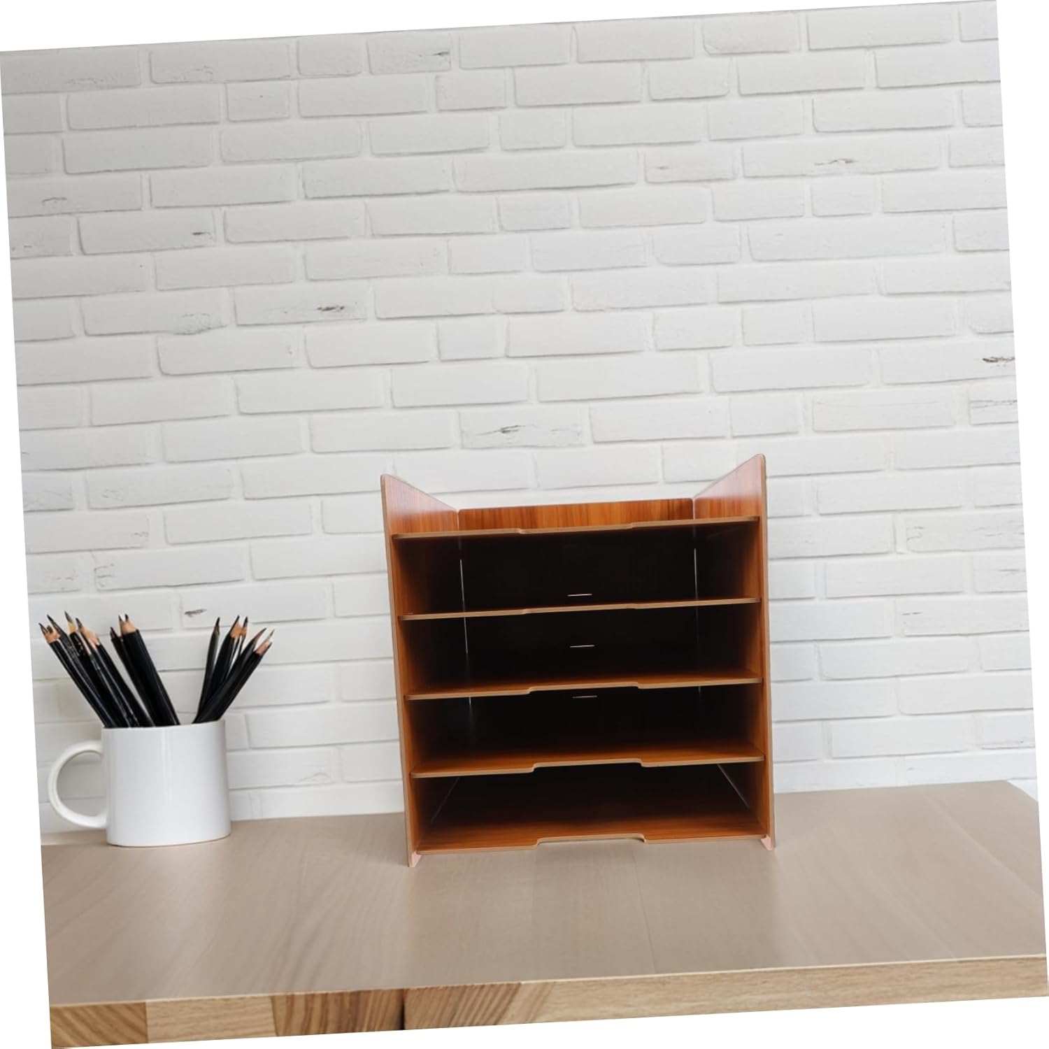 Wooden Multi-layer File Organizer Rack for Office Efficient Document Holder and Mail Sorter Stylish Desktop Storage for Home School and Workspace