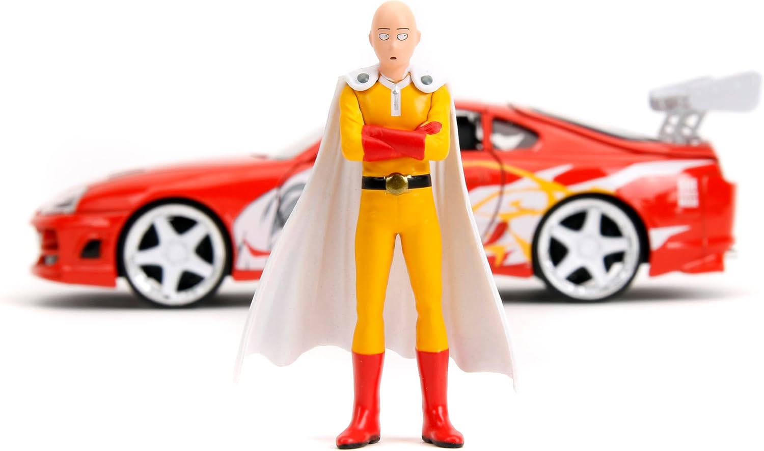 Jada One Punch Man with 1995 Toyota Supra Die-Cast Car – 1:24 Scale Anime Inspired Vehicle, Highly Detailed Model with Saitama Figure, for Ages 8+