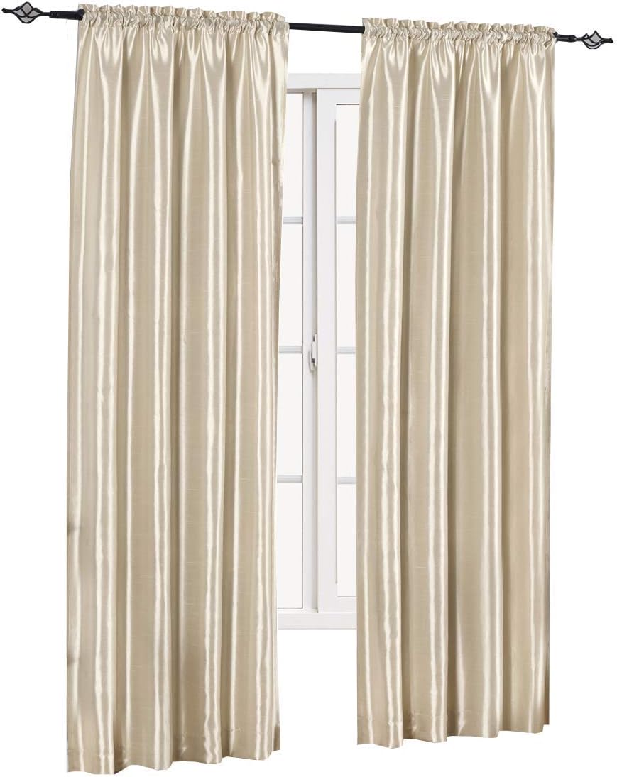 sheetsnthings Soho Faux Silk, 84-Inch Wide x 108-Inch Long, Polyester, Set of 2 Curtain Panels, Ivory