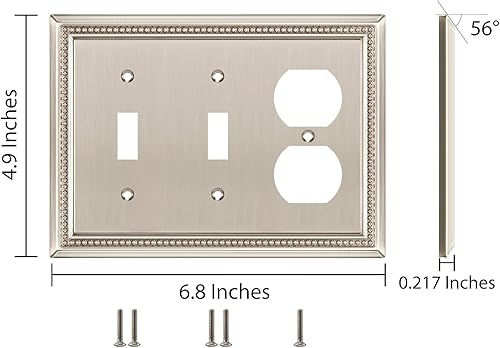 Vista 391 de Henne Bery Sunken Pearls - placa decorativa de pared para interruptor (Palanca simple, 2 unidades, níquel satinado)