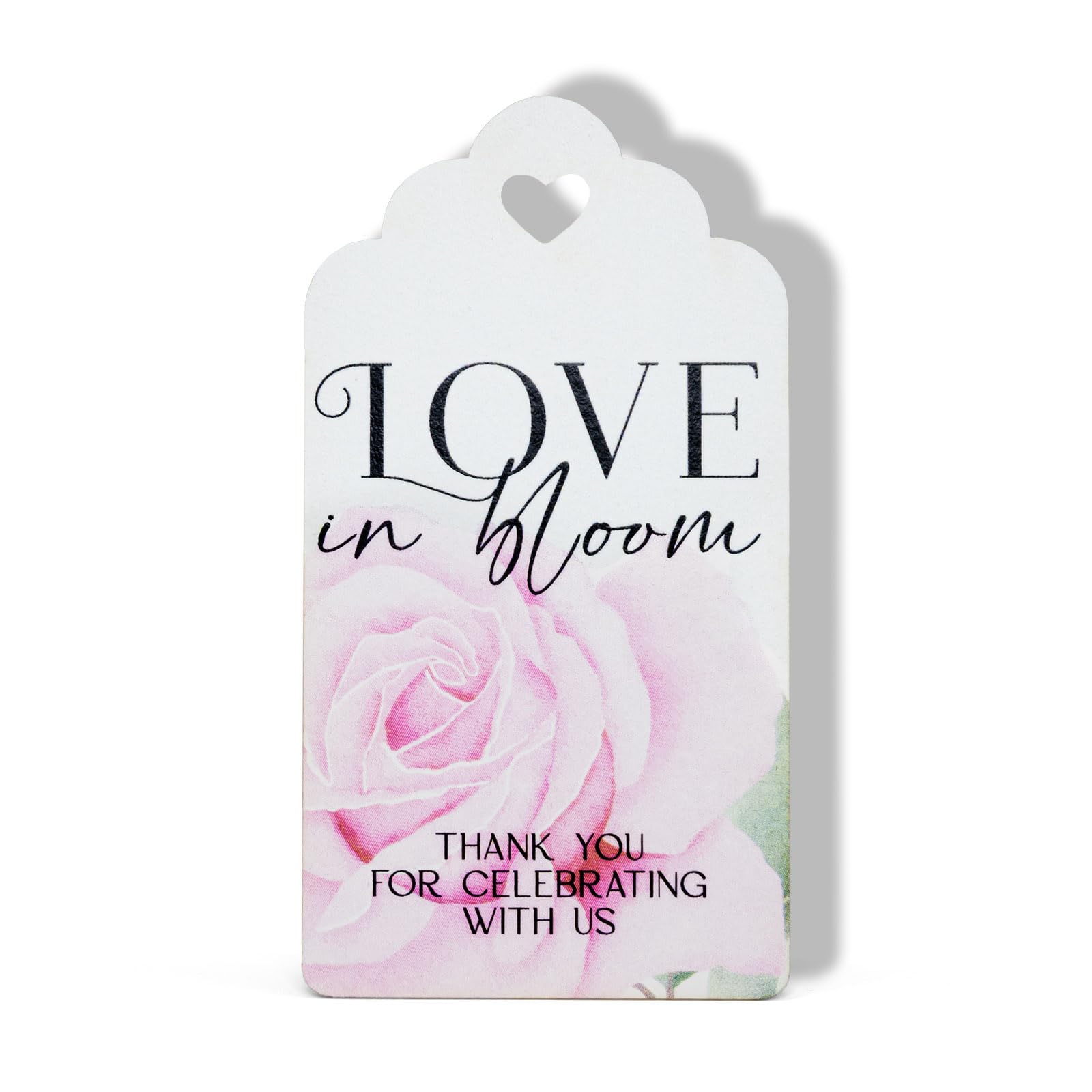 Summer-Ray Wedding Favor Tags β 50pcs βLove in Bloomβ Floral Tags with Heart Cutout β Thank You Gift Labels for Bridal Showers & Celebrations