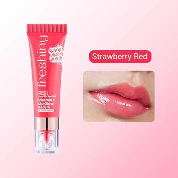 Freshiny Vitamin C Lip Glow Serum(8g/0.28OZ) Strawberry Red, Color-Changing Lip Gloss, Nourishing Lip Mask, Natural Shine Lipstick, Day & Night Dual Lip Care, Perfect for Daily Makeup