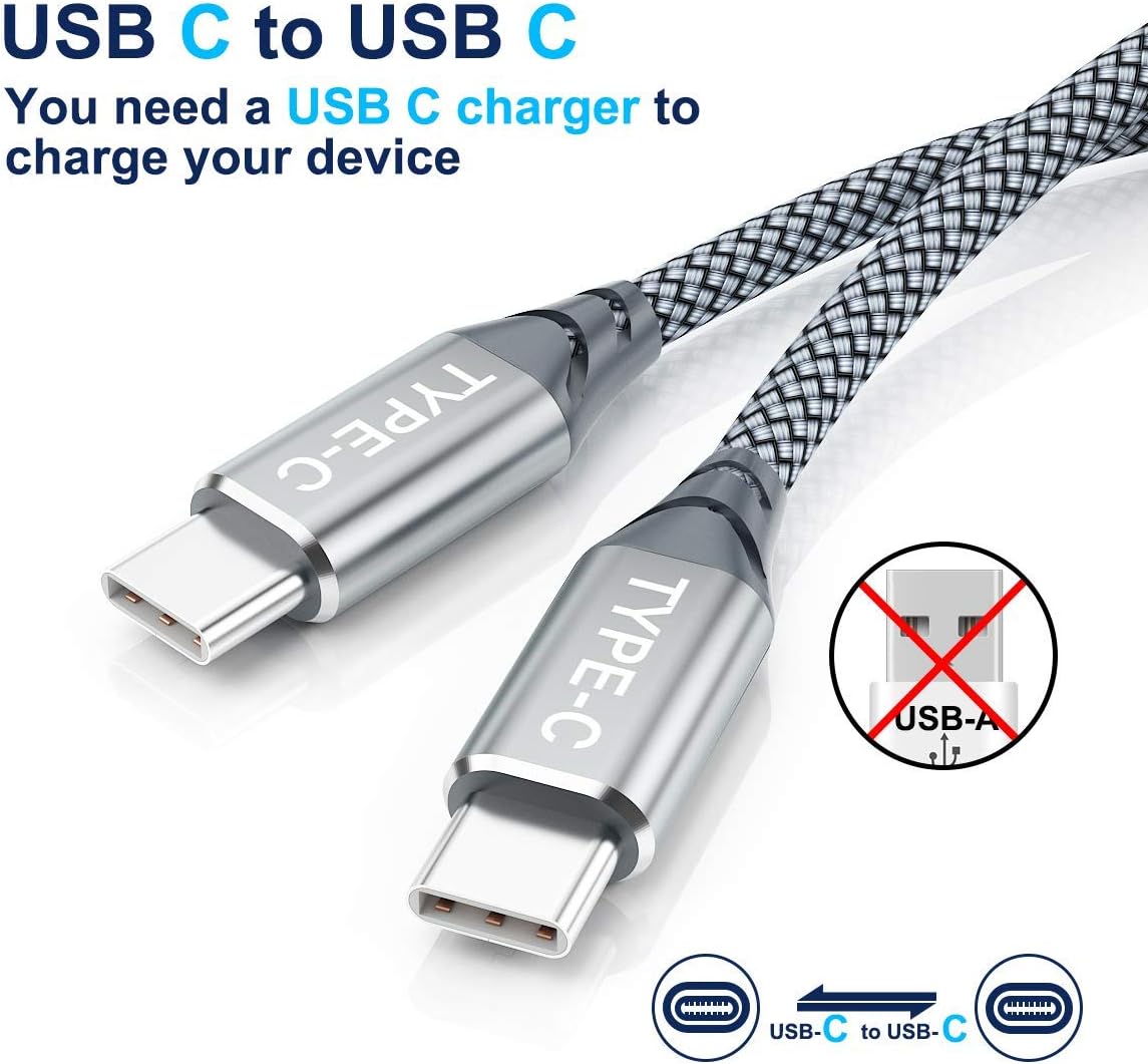 2 Pack USB C to USB C Cable 10ft,IALEGANT 60W C to C Type Fast Charging Cable,Nylon Braided USB-C TO USB-C Rapid Charging Cable For Samsung Galaxy S21/S20+/Note 20, MacBook Pro, iPad Pro, Pixel (Grey)