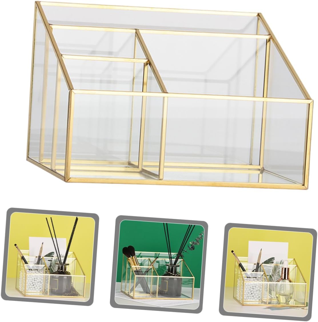 Glass Makeup Organizer Box Cosmetic Storage Display Case for Lipsticks Brushes Skincare Multi-purpose Desktop Organizer for Bedroom Bathroom and Dressing Room