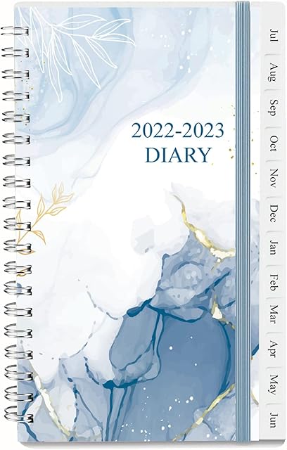 2022-2023 Diary, A6 Weekly Planner with Monthly Tabs, Back Pocket, Elastic Closure, Flexible Cover, Twin-Wire Binding, Easy to Organize Your Daily Life, 9.5×17.1cm, Blue