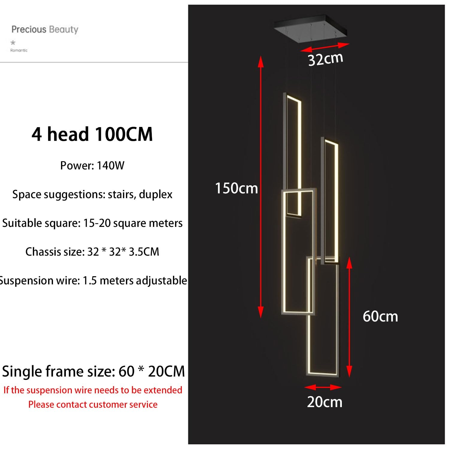Modern LED Geometrie Pendelleuchte Wohnzimmerlamp Aluminium Treppe Kronleuchter Xuanguan Schlafzimmer Hängeleuchte Schwarz Salon Esszimmer Deckenleuchte Acryl Hängelampe,6 heads Dimmbar