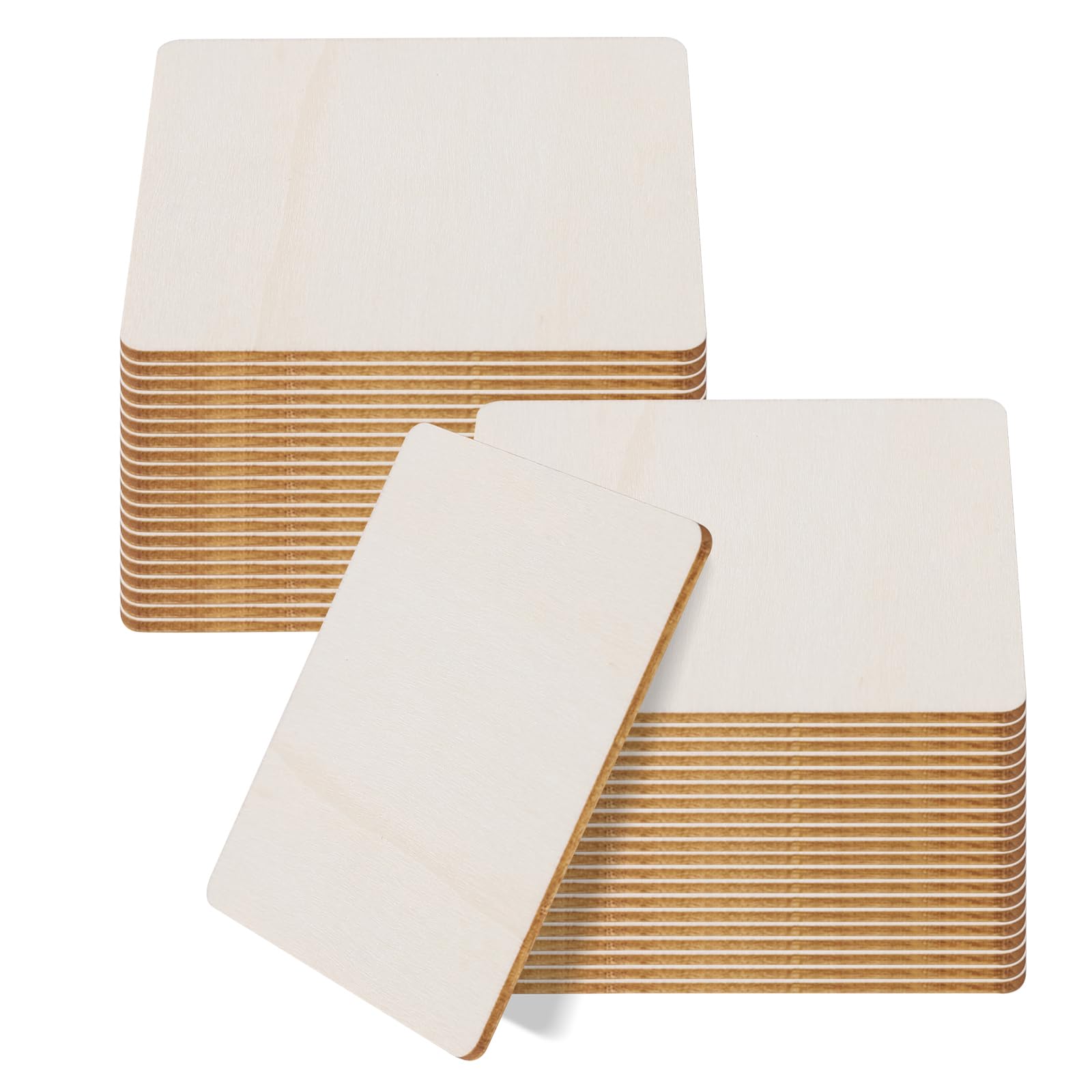 40pcs Sqaure 8x8cm Natural Slices Wooden Unfinished Wood Pieces Shape Blank Wood Circle Cutouts Coaster for Crafts Painting Coasters Pyrography Art, Staining Burning, Christmas Decoration DIY