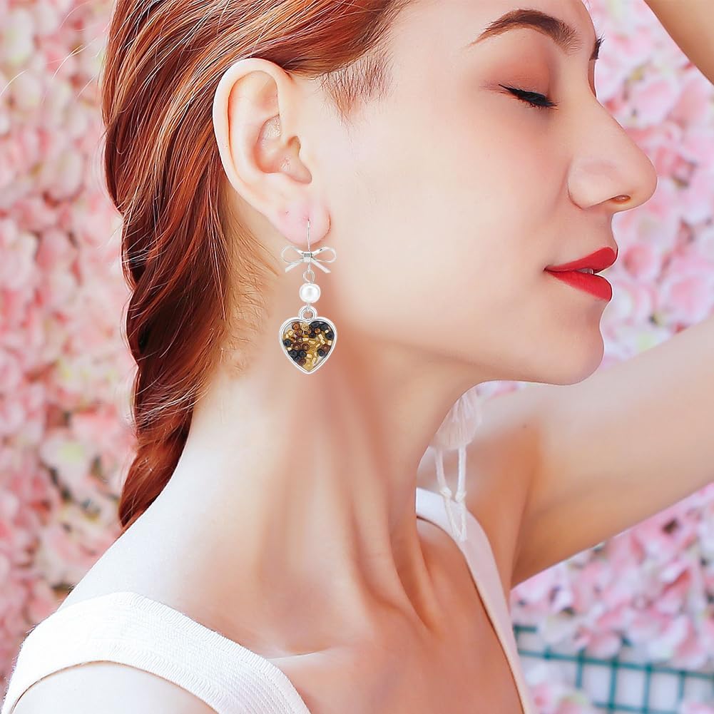 1 Box 28Pcs Bowknot Earring Findings Bulk Earring Hooks Silver Bowtie Shape Brass with Plastic Nuts and Loop Platinum Dangle Bow Earrings Wires for Jewelry Making Supplies DIY Women Beginner