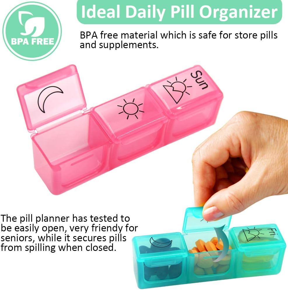 Weekly Pill Organizer 3-Times-A-Day Pill Box 7 Day Pill Holder Large Compartments Moisture-Proof Pill Case Medication Reminder Portable Container for Vitamins Fish Oil Meds and Supplements