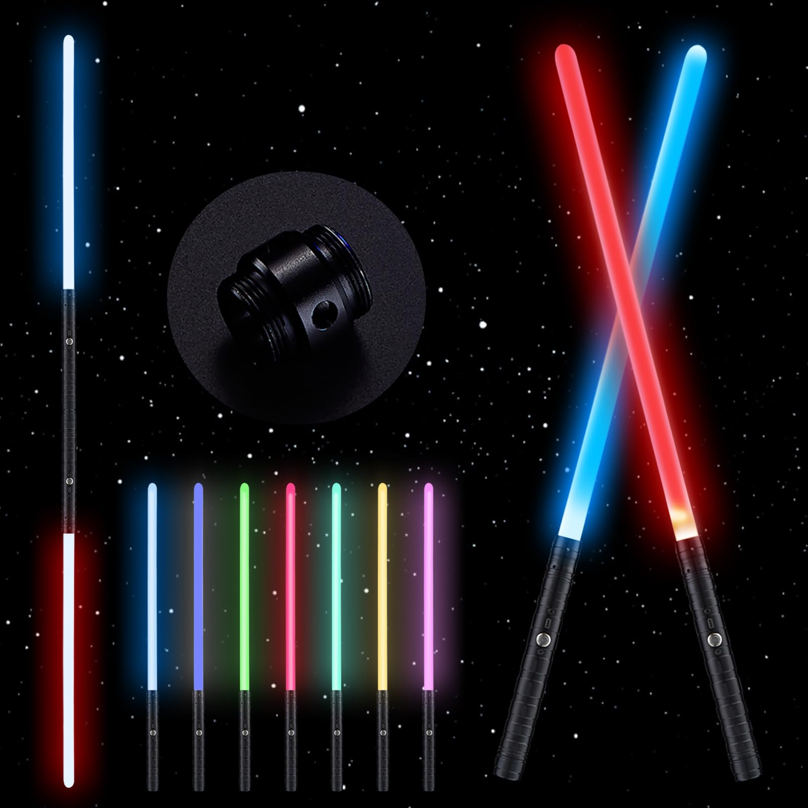 2 Pack Light Up Saber with Electronic Lights & FX Sound for Kids, 7 Colors Changing LED Light Expandable Sword Toy for Star Wars Roleplay Halloween Dress Up Parties (77cm-2 Pcak)