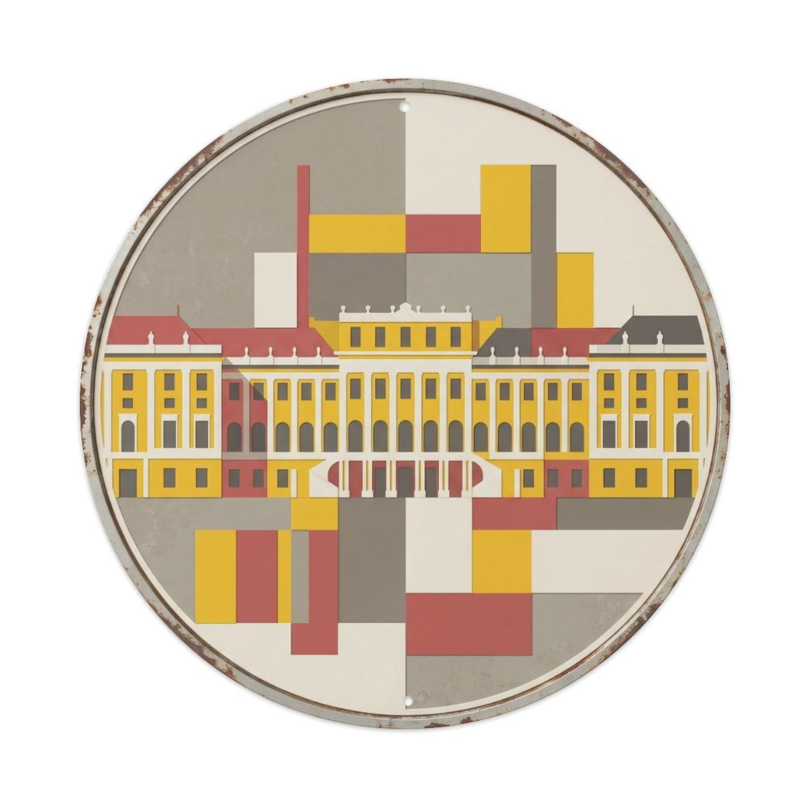 Vienna Layered Palace Travel Vintage Metal Tin Sign Plaque Wall Decor for Cafe, Club, Garden Round Metal Poster 8x8Inch