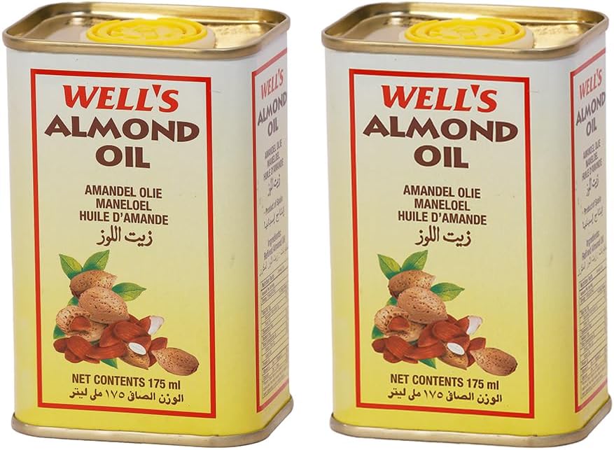 Wells Almond Oil Packed and Imported from Spain 175ml + 175ml | Sweet Almond-Oil for Body, Skin & Hair | Helps Enhance Memory | for Baby, Beauty & Skin Massage