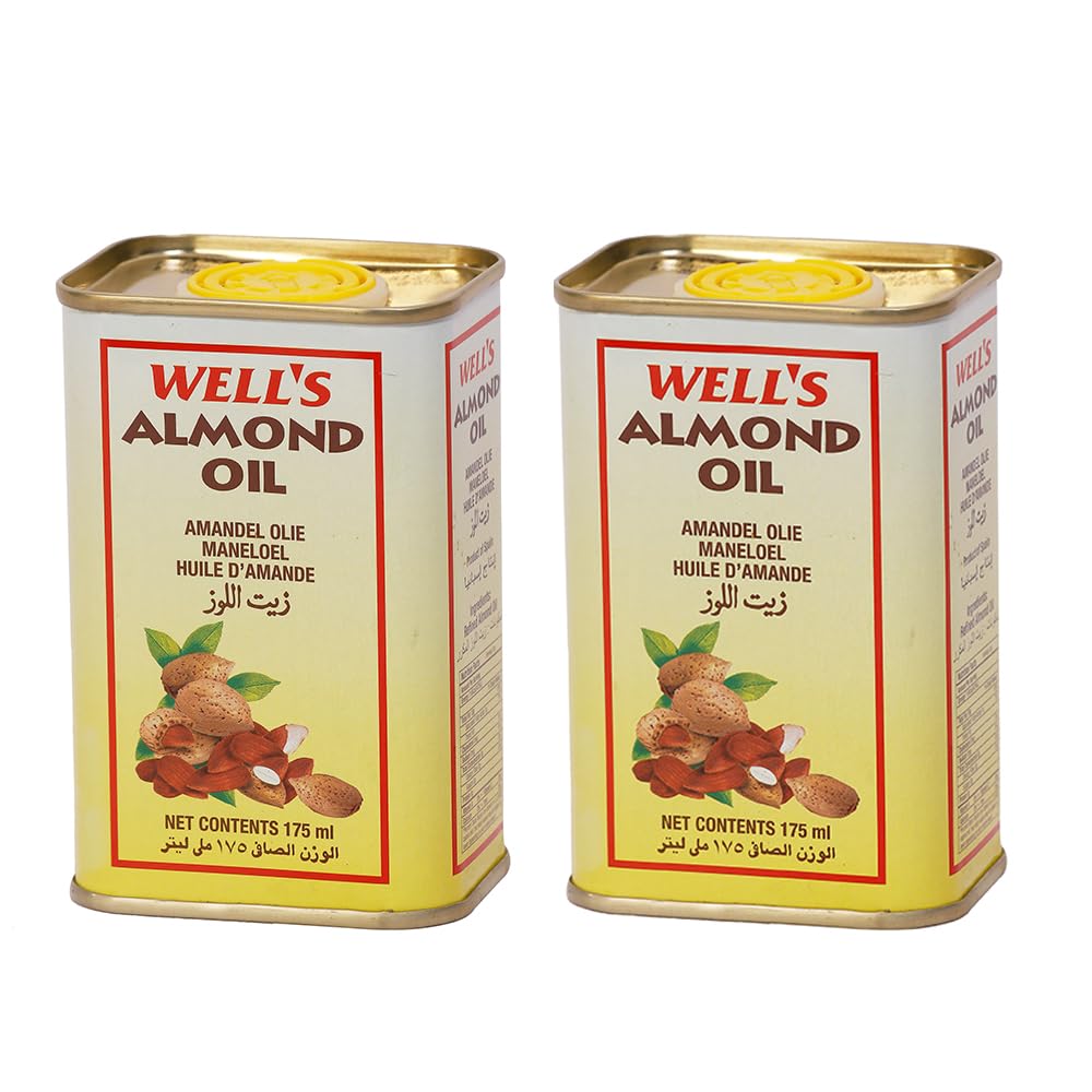 Wells Almond Oil Packed and Imported from Spain 175ml + 175ml | Sweet Almond-Oil for Body, Skin & Hair | Helps Enhance Memory | for Baby, Beauty & Skin Massage