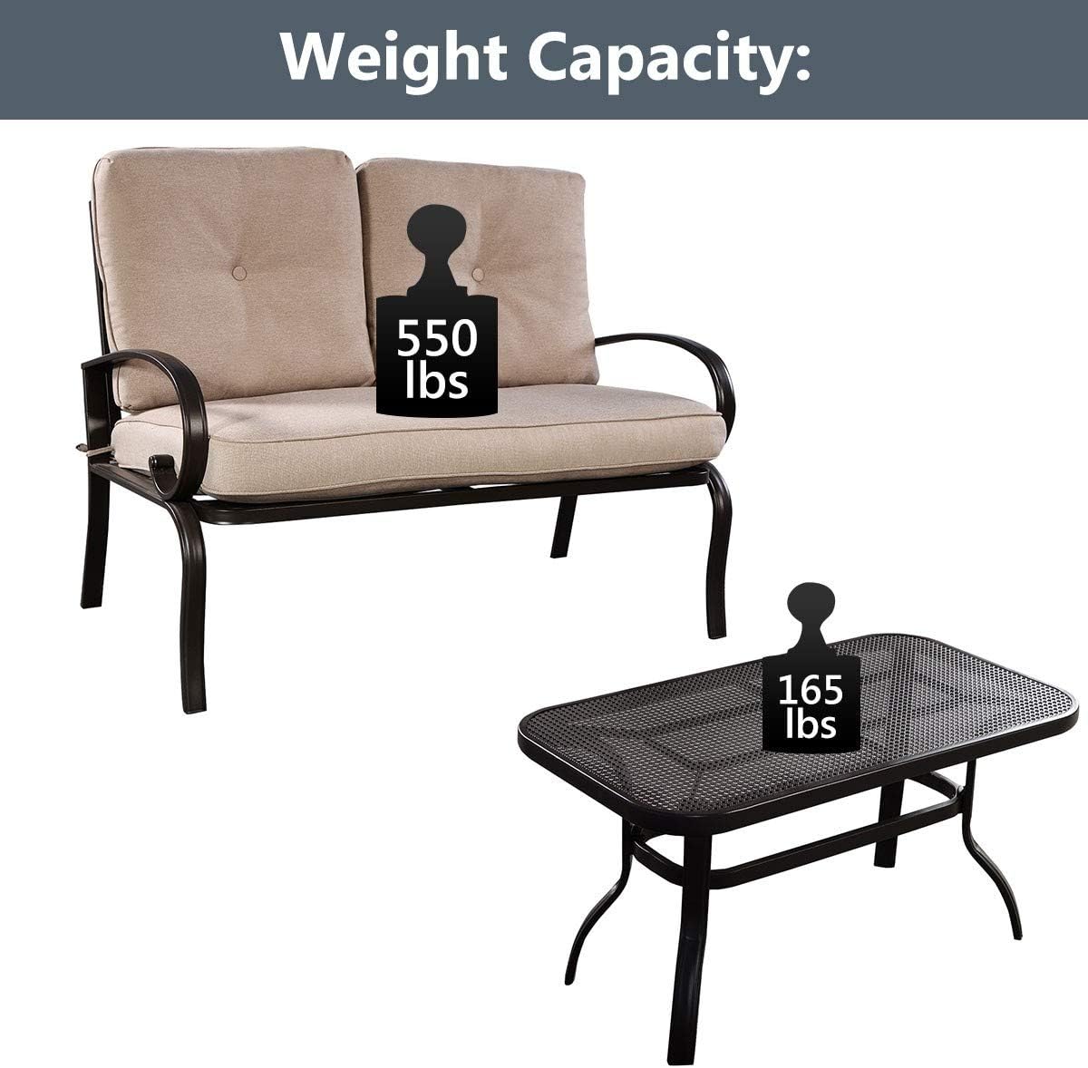 2 pcs Patio Cushioned Seat Coffee Table Set Outdoor Furniture Garden Patio Conversation Set