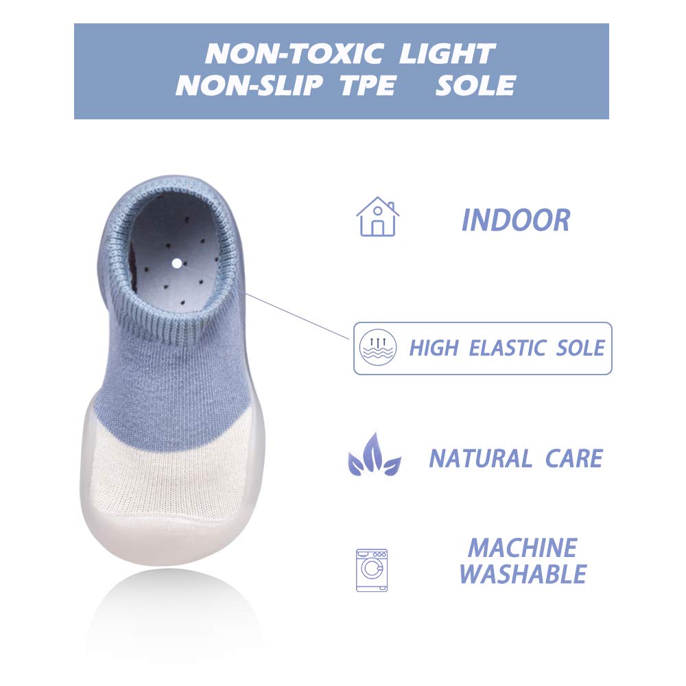 Pluatyep Baby Toddler Non-Skid Sock Shoes Indoor Slipper Breathable Relaxed Fit Mesh Lightweight Sole Infant Boy Girls Kids Children, Bluewhite, 9-12 Months Infant 2