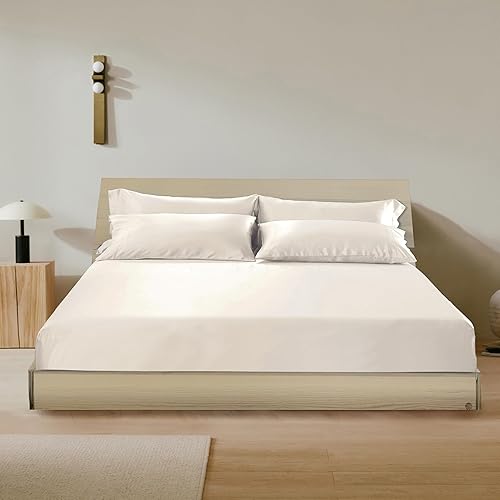 LILYSILK Juego de sábanas bajeras de seda de 3 piezas, 100% seda de morera grado 6A, 2 fundas de almohada de seda y 1 sábana bajera de seda,