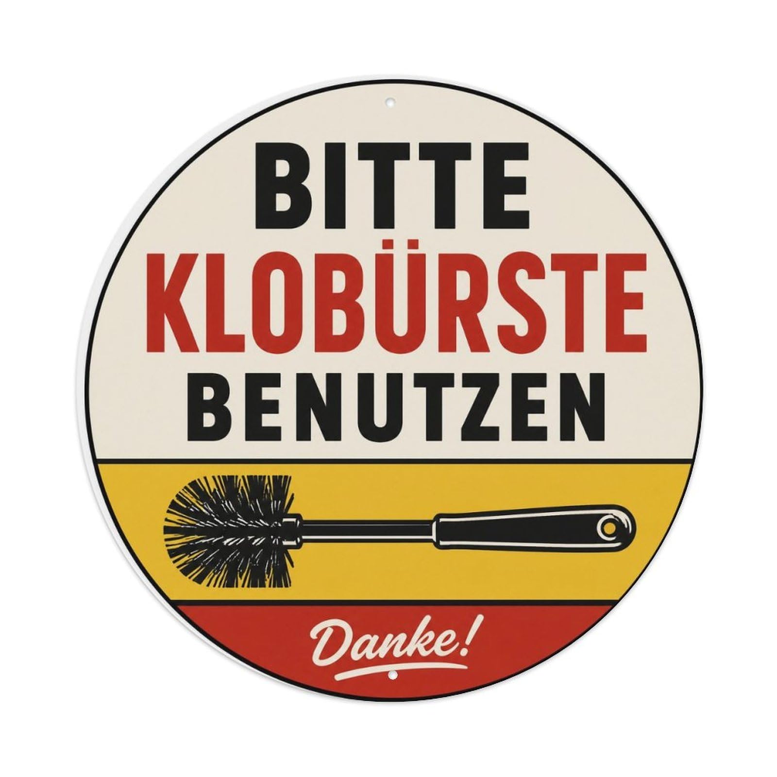 German Toilet Brush Restroom Notice Yellow Red Badge Metal Tin Sign