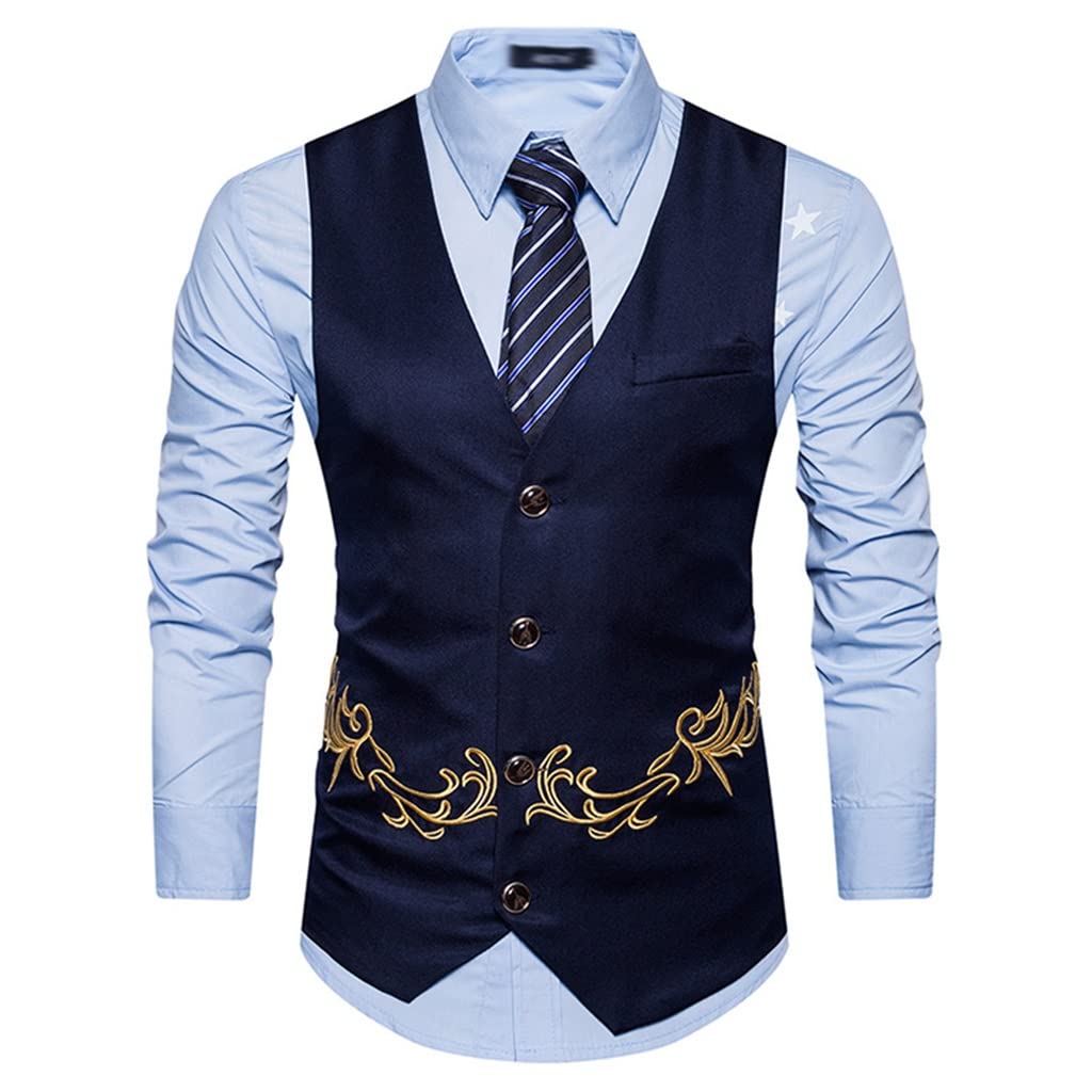 Gilet de mariage floral brodé or pour costume chic homme slim fit