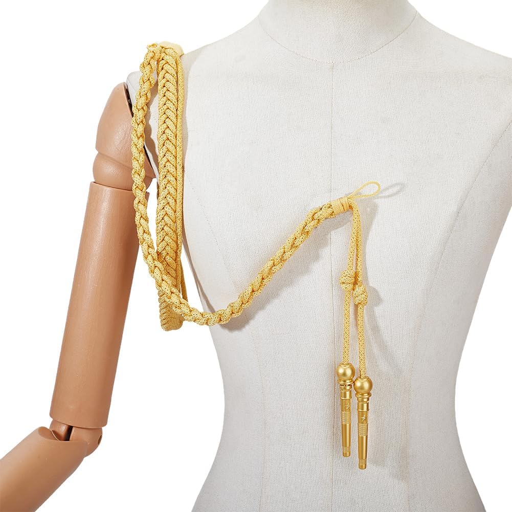 MAYJOYDIY Golden Shoulder Epaulets Aiguillette, 34.25x9.06 inch Brass Tips Traditional Braided Shoulder Cord Badge for Army and Stage Performance Clothes Decoration Uniform Accessory
