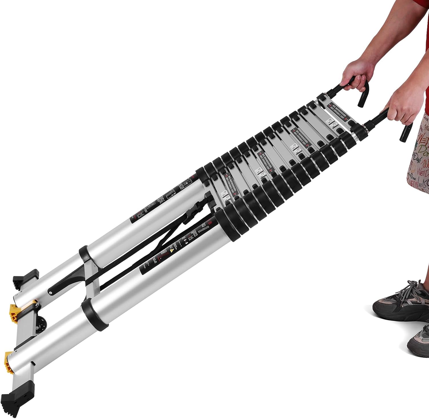 Aluminum 7.1 Meter Multi-Purpose Extension Folding Ladder with 2 Stabilizer Multi-Purpose Collapsible Extension for Home RV Roof and Outdoor Work