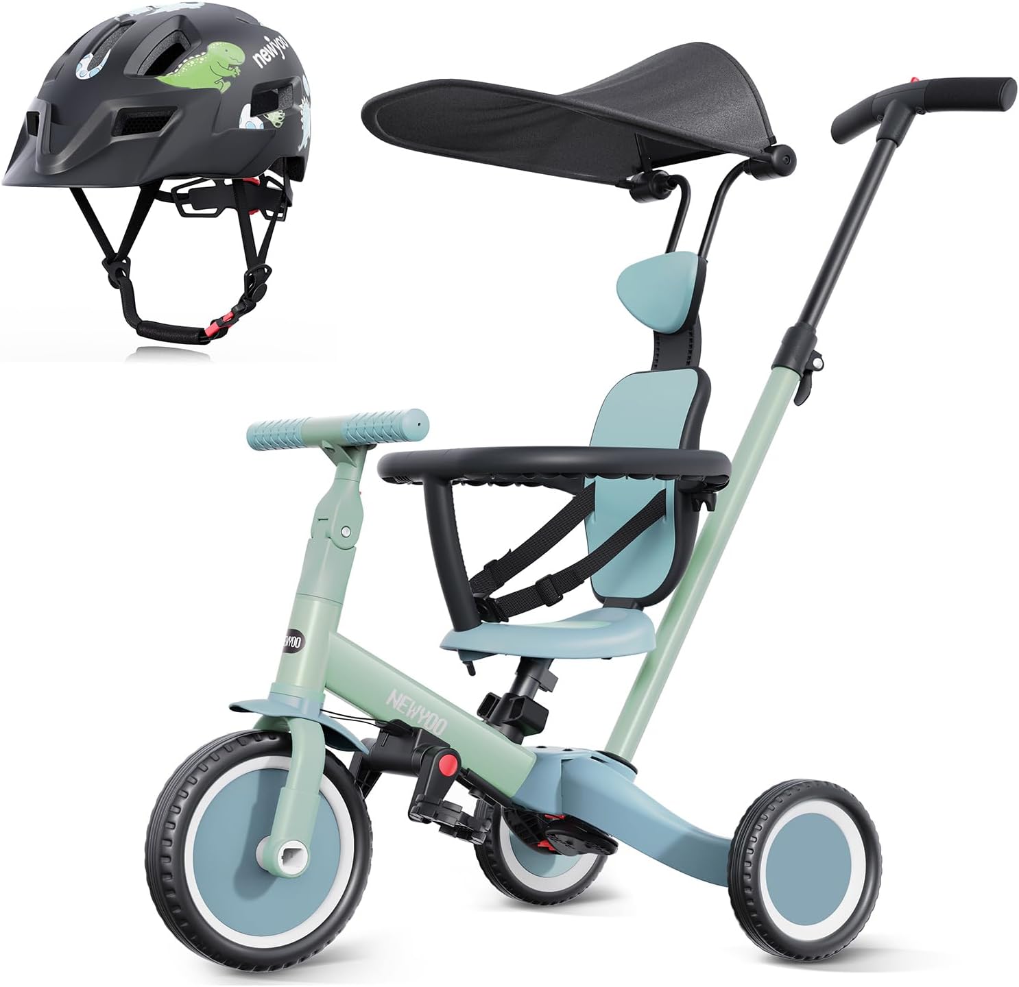 newyoo Toddler Tricycle with Helmet, Toddler Bike, Tricycles for 1-3 Year Olds, Kids Bike Helmet for 1-5 Year Olds, Green