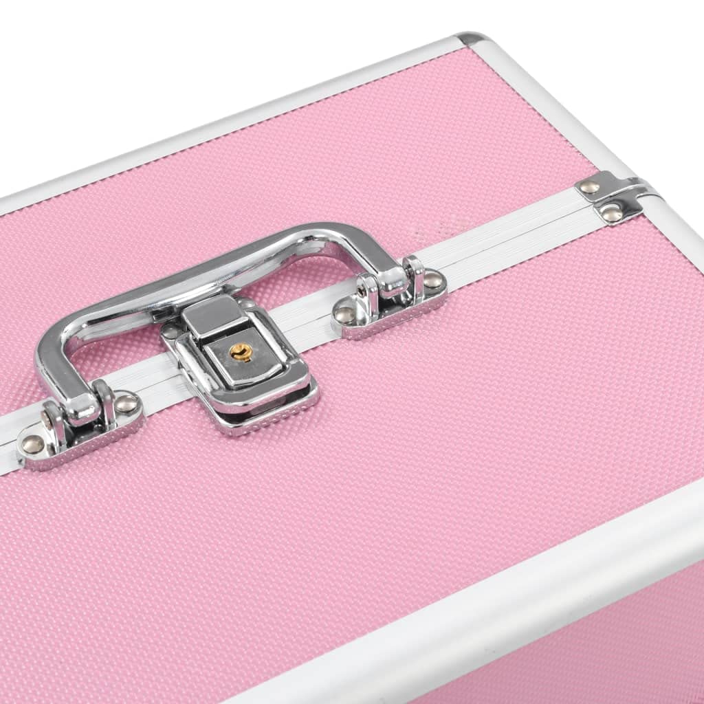 Kosmetikkoffer Aluminium Rosa 22x30x21 cm mit Tragegriff abschließbar ausziehbare Tabletts ideal für Reise Urlaub Handgepäck Makeup Organizer Aufbewahrung Kulturbeutel Necessaire