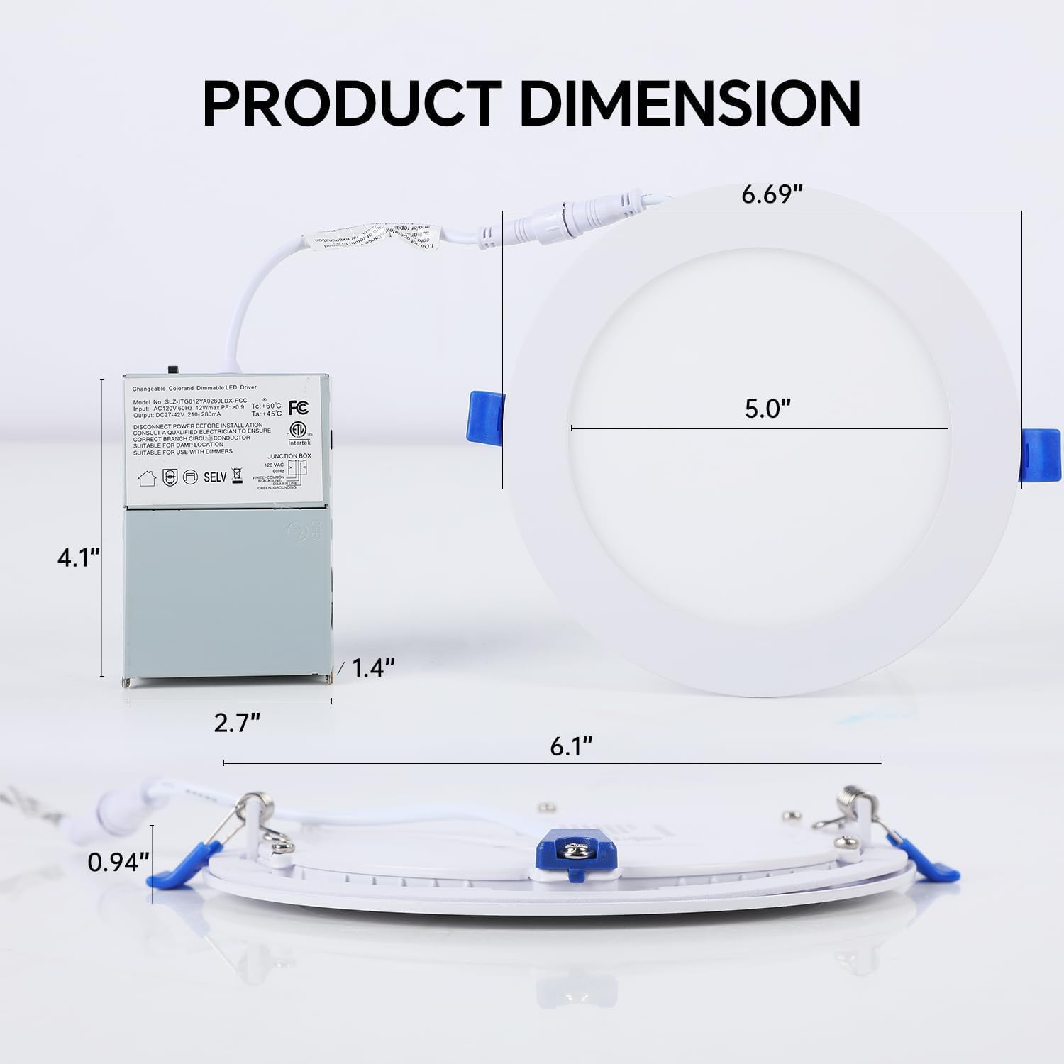Simple Deluxe 12 Pack 6 Inch Ultra-Thin Recessed Ceiling Light with Junction Box,2700K-5000K 5CCT,1050LM 12W Eqv 110W Brightness Dimmable Canless Wafer Downlight ETL&FCC