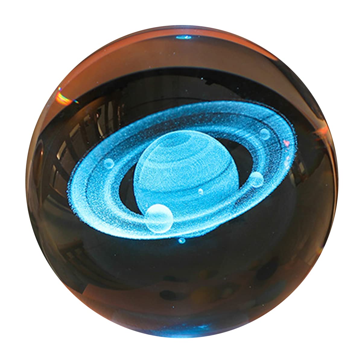 Crystal Ball Night Light 6CM 3D Planet Galaxy Lamp with Wood LED Base USB Direct Plug for Power Home Bedroom Tabletop Decor (Saturn Without Base)