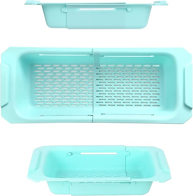 Extendable Colander, CHASUNG Colander Strainer Basket Over The Sink with Handles from 14.2" to 19.4", Sink Colander Strainer for Draining Pasta Fruits Vegetables