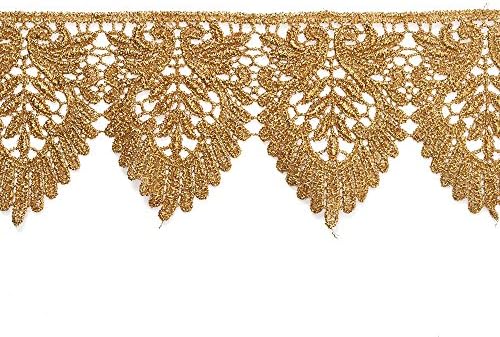2-Yards 3" Metallic Lace Trim for Bridal, Costume or Jewelry, Crafts and Sewing, LP-MX-3399 (Gold)