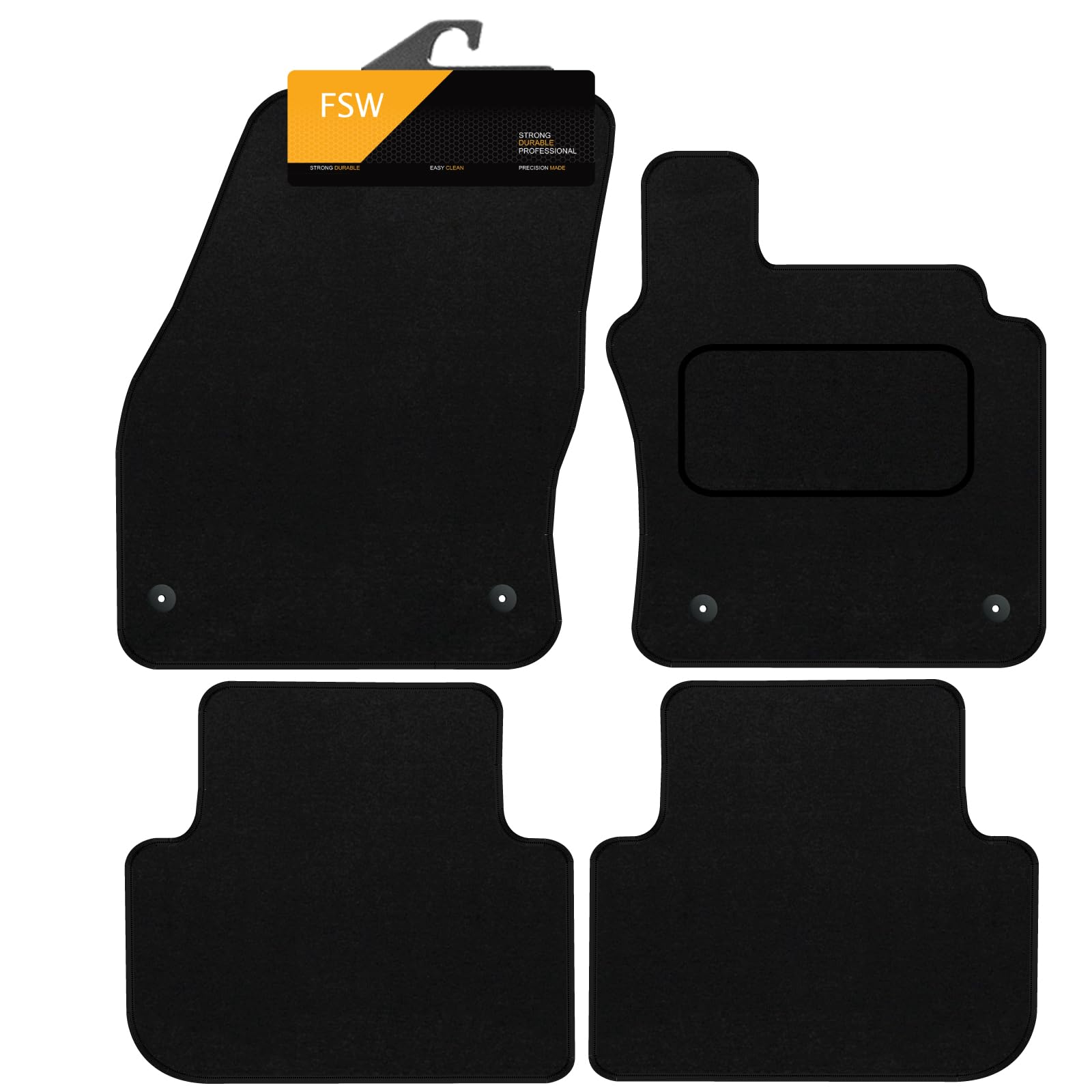 FSW - Car Floor Mats Fits Volkswagen Tiguan 2016-2024 - Black Carpet - Anti Slip Mat - Non Slip Car Floor Mat, Fitted With Clips & Granulated Backing - 4 Pc Floor Mat Only